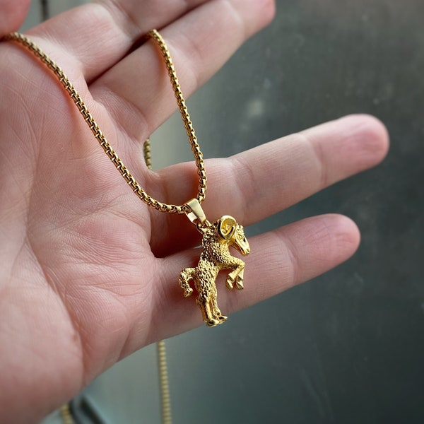 Large Gold Aries Ram Figural Pendant w/ or w/out chain - Zodiac Astrology Horoscope charm vintage style 22k gold plating + silver + 10k too