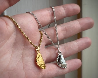 Gold or Silver Dumpling Pierogi Gyoza Pizza Pocket Pastry Pendant Necklace on custom length chains, or charm only Dim Sum Beef Patty