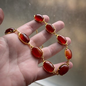Natural Carnelian Turquoise or Coral Collar Necklace, antique style gemstone choker collar custom/adjustable length, gold pltd prong setting
