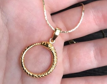 Oroborous - Gold Snake Pendant - Eating its own tail - Similar to the Aes Sedai Great Serpent Ring and other Ouroboros symbols