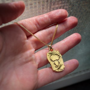 Large Gold Taurus Dog Tag Pendant with or without chain - Zodiac Astrology Horoscope Pendant, vintage style - 22k gold plating