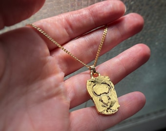 Large Gold Taurus Dog Tag Pendant with or without chain - Zodiac Astrology Horoscope Pendant, vintage style - 22k gold plating