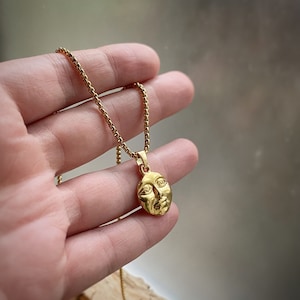 Gold Vintage Face Charm Pendant Necklace w/ long lasting 18k gold plating, Choose Chain + Length - pendant only or Venetian or Curb Chain
