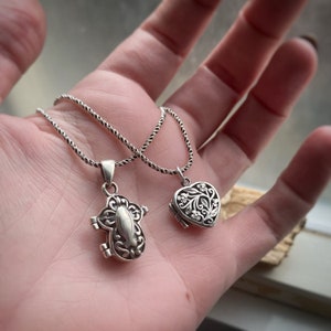 HEART or CROSS LOCKET Charm Cage Pendant Necklace - charm only or on 18” chain, antiqued / oxidized gothic style, lovely gift piece w/ bag