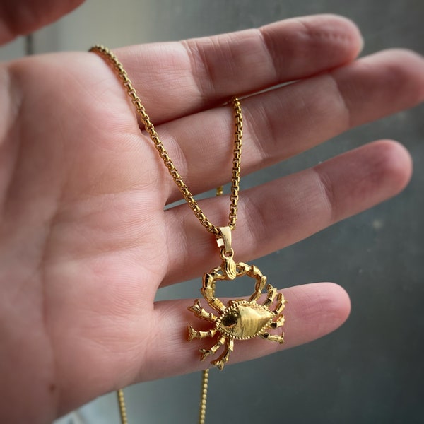 Large Gold Cancer Crab Figural Pendant with or without chain - Zodiac Astrology Horoscope Pendant, vintage style - 22k gold plating