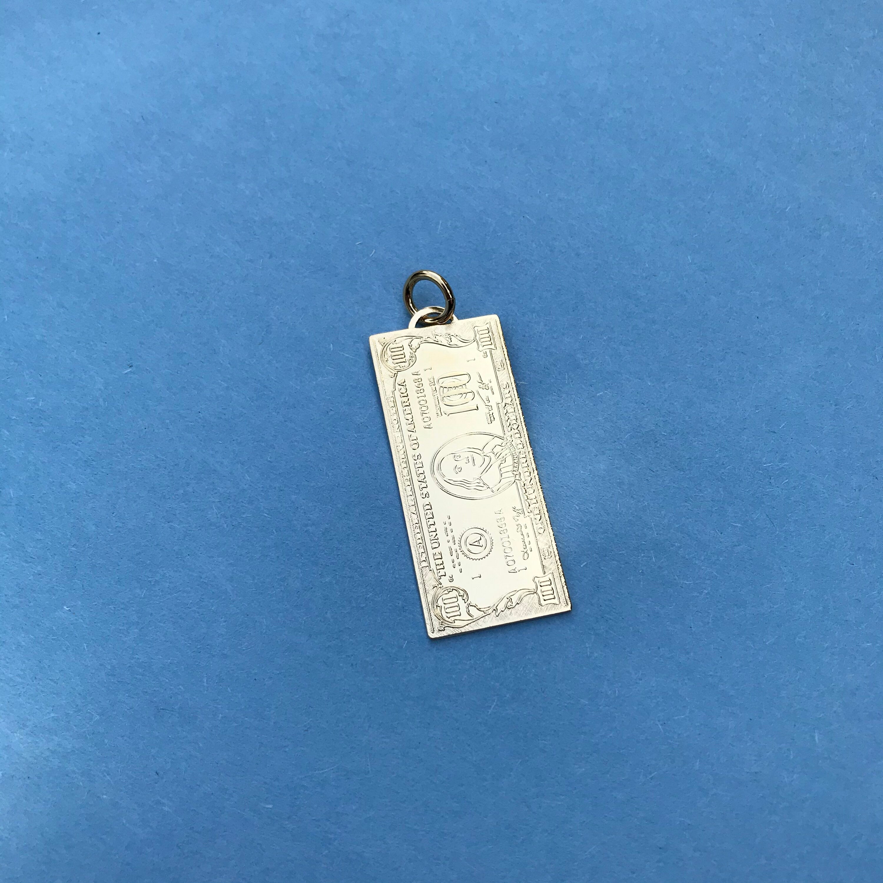 Collana Uomo Donna Con Ciondolo Banconota Da 100$ Placcato Oro 14K E Catena A Corda 24''