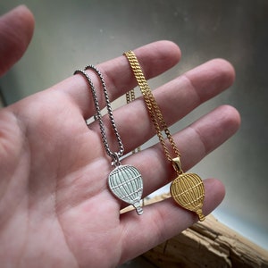 Hot Air Ballon Gold or Silver Pendant Necklace on custom length Venetian or Curb chain, or charm only available too. Can add custom color!