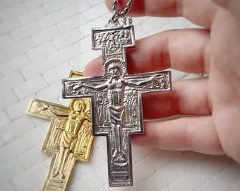 Gold or Silver Jesus Piece Crucifix Jesus on the Cross with or without Custom Length Chain pendant necklace extra large XL (Rhodium plated)