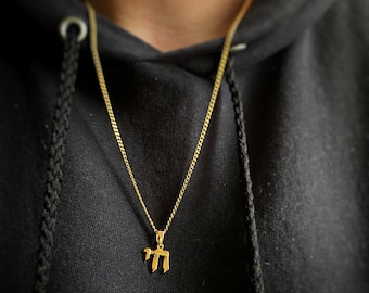 חי Gold Plated Judaism Chai Life Symbol in Hebrew Charm Pendant Necklace, long lasting gold plating, custom length up to 23.5&quot;