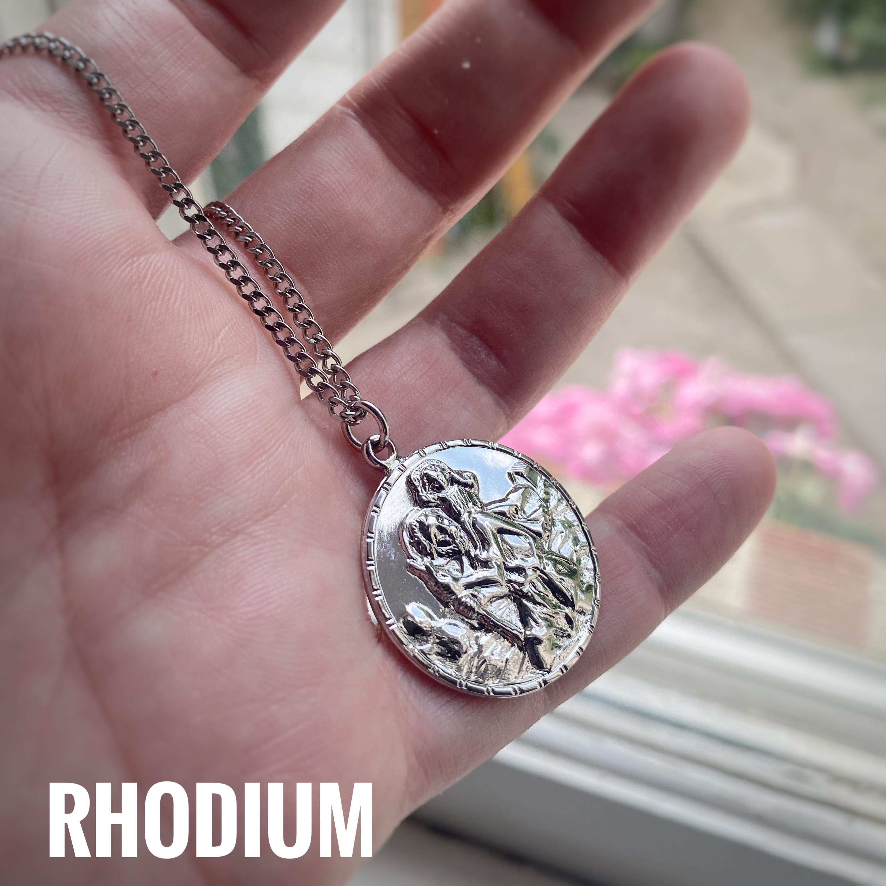 Gold or Rhodium St. Christopher Protect Us Medallion, Chain