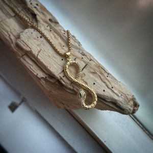 Gold plated Snake pendant necklace - comes w/ or w/out custom length chain (options) or pendant only - comes with velvet gift bag.