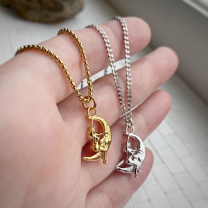 Lady Riding The Moon Charm or Necklace in Gold Plated or Solid Silver, Custom Chain Options and Pendant only.