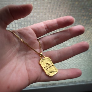 Large Gold Libra Dog Tag Pendant with or without chain - Zodiac Astrology Horoscope Pendant, vintage style - 22k gold plating
