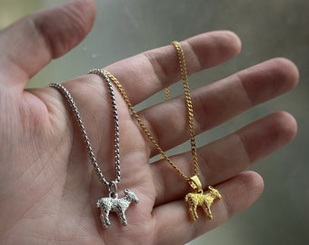 Little Lamb Charm in Gold or Silver, Pendant Necklace on custom length Venetian or Curb chain, or charm only available too. Baby lamb