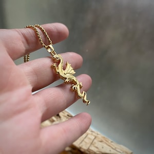 Dragon Charm Pendant Necklace w/ long lasting 18k gold plating (or silver), Choose Chain + Length or pendant only, w/ chain options