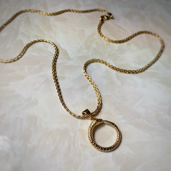 Gold Snake Pendant - Ouroboros - Eating its own tail - Similar to the Aes Sedai Great Serpent Ring