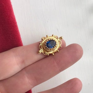 Gold Vermeil and Sapphire Ring ~ adjustable in size, Etruscan / Medieval vibe, cast from a vintage ring mould