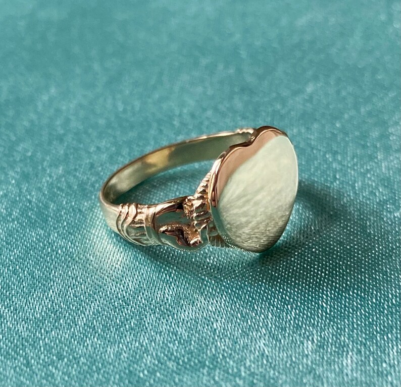 Heart and Hand Signet Ring Made to order, inspired by Victorian and Georgian era jewelry, available solid gold and silver, future heirloom image 1