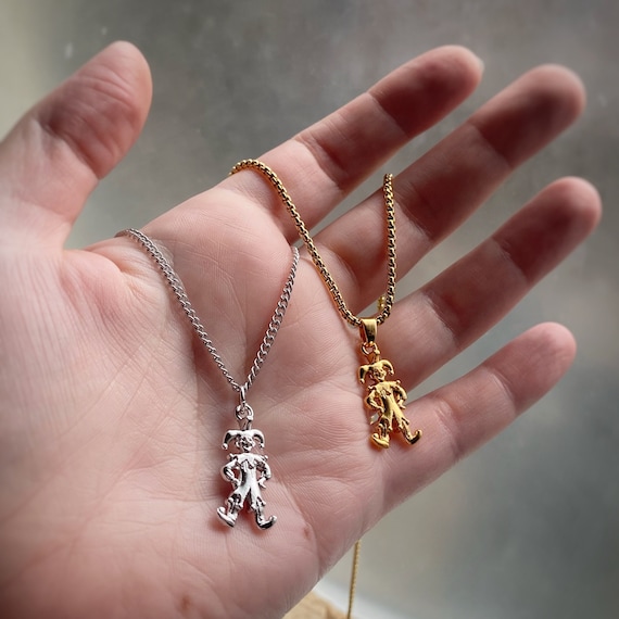 Jester Clown Pendant Necklace Gold or Rhodium With or Without