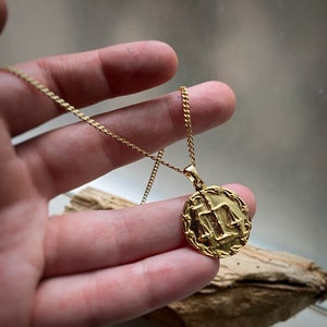 Large Libra Scales Zodiac Medallion Pendant in Gold Plate - vintage dead stock with or without custom length chain