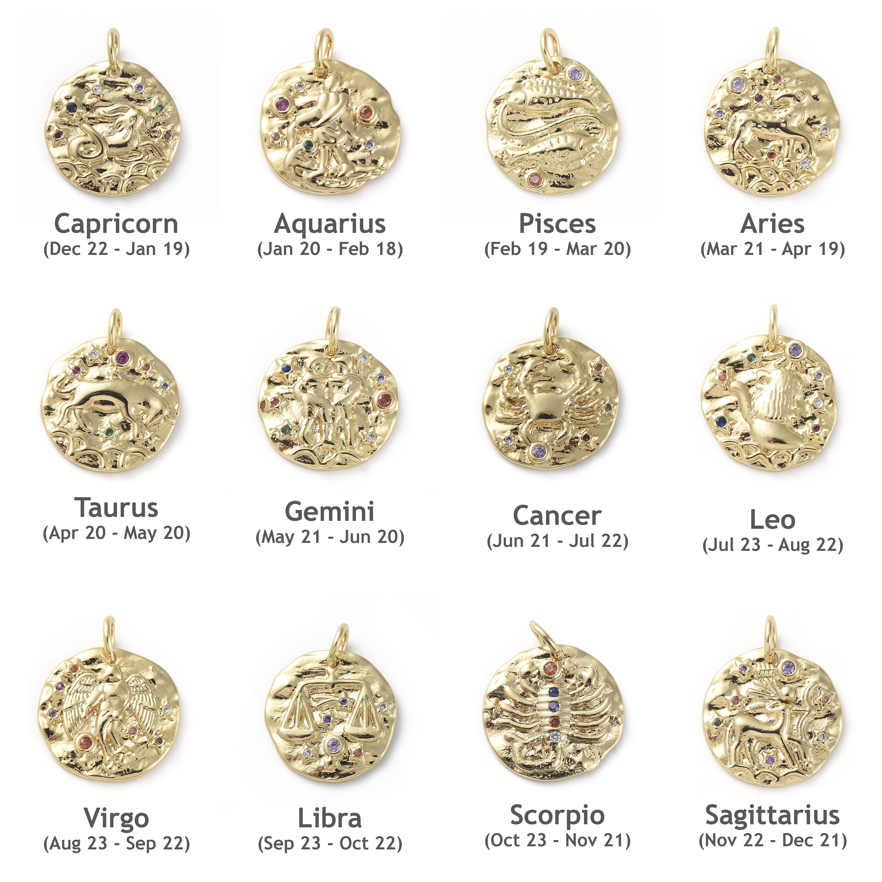 選べる星座 Zodiac チャーム ゴールド ネックレス ☆選べる星座☆ Zodiac きらきらCZ メダリオン ネックレス GOLD