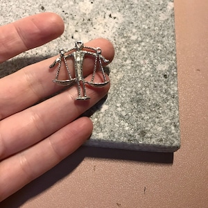 Large Brutalist Libra Scales Pendant - Justice Zodiac Astrology Pendant, vintage style, silver tone