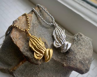 Hip Hop Iced Out Bling Praying Hands Men Stainless Steel Pendants Necklaces Gold Color Big Prayer Jesus Necklace Jewelry 32969859812