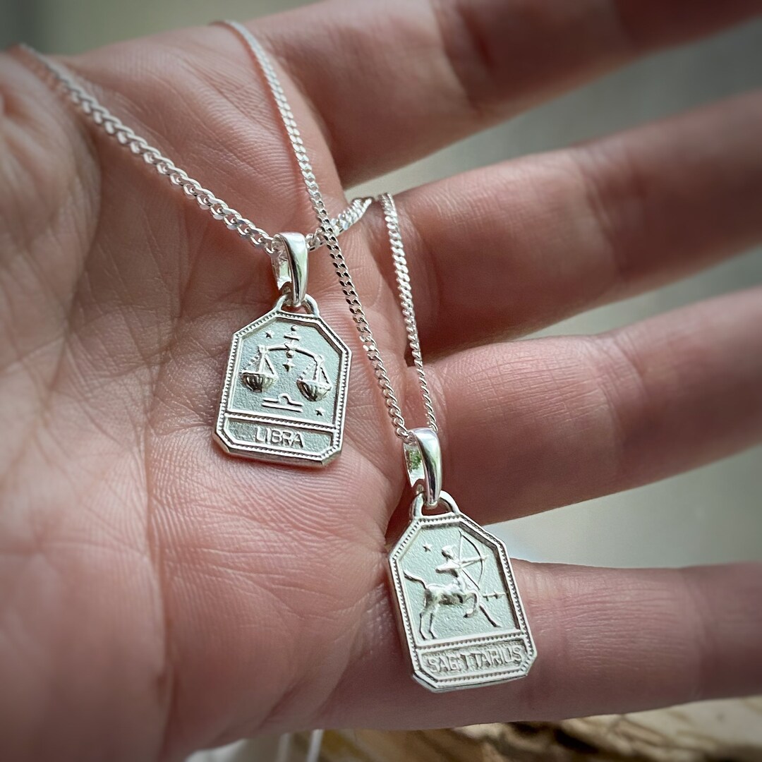 Zodiac Sign Dog Tag Necklace For Men - Stainless Steel Horoscope Pendant Chain Birthday Gift