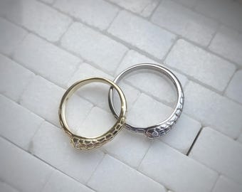 Ouroboros Snake Ring Gold or Solid Silver -- Snake Eating its own tail - Aes Sedai Great Serpent Ring - cubic zirconia eyes