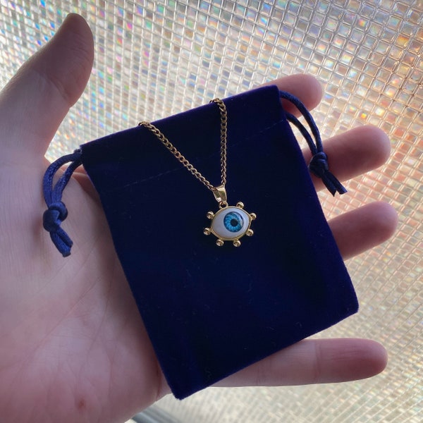 Gold Realistic Brown or Blue Evil Eye Charm w/ or w/out custom length chain to 24” - Eye Ball with lashes, pendant necklace