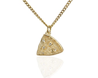 Pizza Pave Pendant on custom length 18k golden Curb Chain