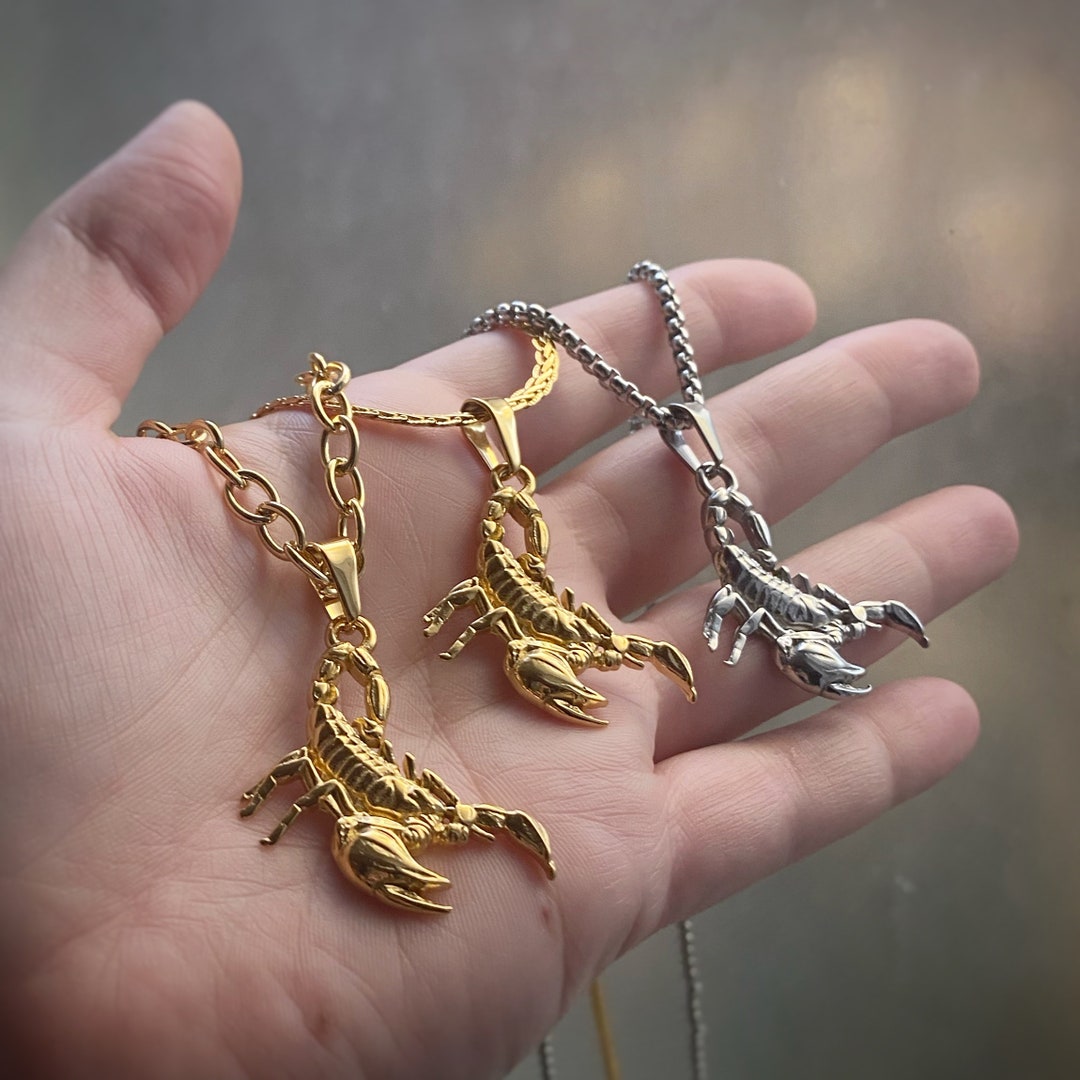 Mens Gold Scorpion Scorpio Mens Necklace Large Scorpion Pendant
