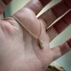 Little Bean Charm Pendant Necklace w/ micro pave cubic zirconia and long lasting 18k gold plating, 18&quot;-20&quot; curb chain