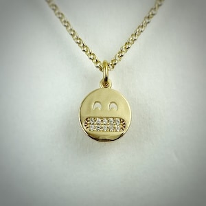 Emoticon Emoji Grimacing Nervous Face Pendant on 18 inch 18k long lasting gold plated chain