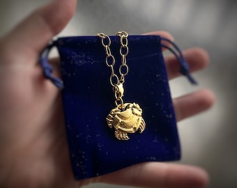 14Kゴールド 蟹座ペンダント：ダイヤモンドカット カニチャーム - Etsy