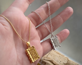 Book Charm Necklace or Charm Only - Fairytale Pendant Necklace Once Upon A Time in solid silver, gold or rhodium plated, chain options.