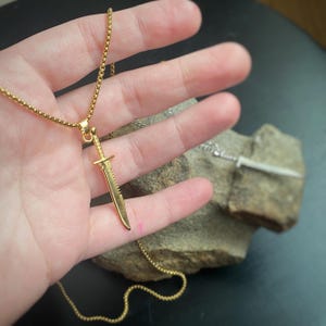 Hunting Knife Pendant in Gold or Silver - Necklace on custom length Venetian or Curb chain, or charm only available too.