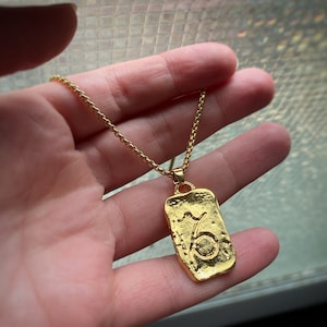 Grote gouden dogtag-hanger Steenbok met of zonder ketting - hanger dierenriem astrologie horoscoop, vintage stijl - 22k goud