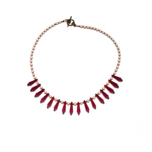 Ruby and Light Pink Tassel Collar - Medieval Renaissance Tudor Elizabethan Inspired with Mermaid Princess Vibes