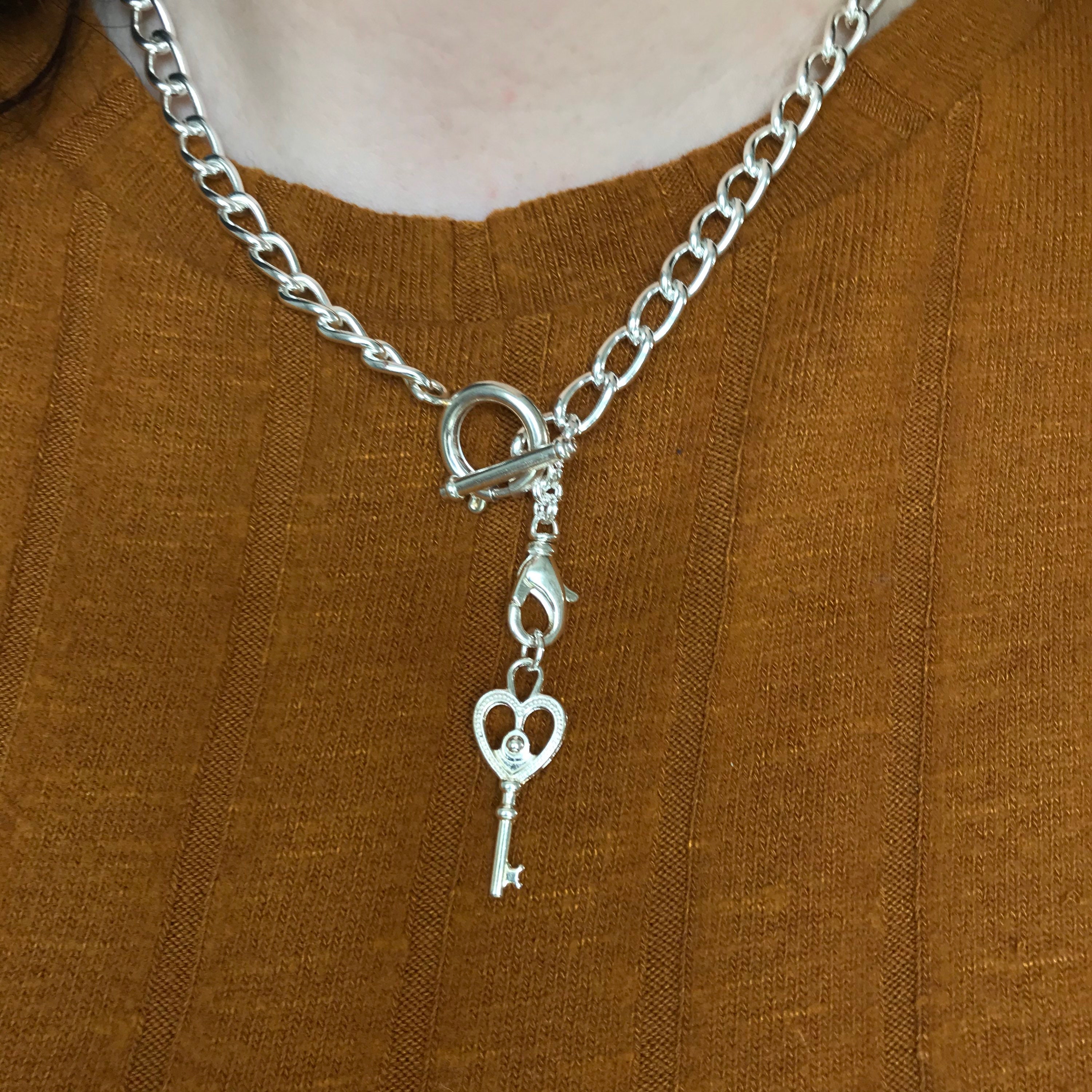 Silver Tone Charm Holder Clip Necklace Multi-charm Piece