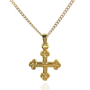 Ciondolo a croce bottonée placcato oro o argento, con o senza collana a catena di lunghezza personalizzabile - croce occitana ornata in stile medievale