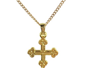 Gold Plated Botonnée Cross Pendant with or without custom length chain necklace - medieval style ornate Occitan cross