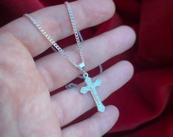 INRI Crucifix Necklace in solid sterling silver with Chain Options or Charm only, Jesus on the Cross,   comes w/velvet bag.