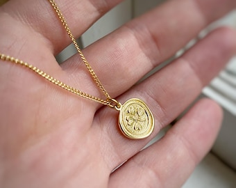 4 Blatt Klee Goldmünze Glücksbringer Halskette mit langlebiger 18k Vergoldung, auch nur Anhänger, Glücksbringer Vierblattanhänger