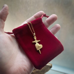 Gold or Rhodium Plated Medieval Style Ornate Sword through Heart Pendant Necklace - w/ or without custom length chain  - Pendant only too