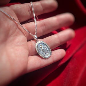 Sterling Silver Saint Christopher Protect Us pendant, Chain Options Custom Length velvet gift bag great piece, perfect gift! St. Chris charm