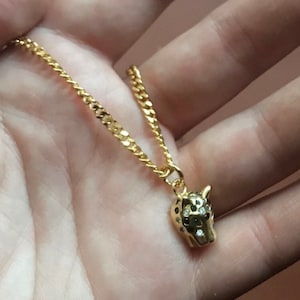 Gold und CZ Leopard Anhänger Halskette an Bordsteinkette ~ Tolles Geschenk, kommt in einer samtigen Tasche, anfrage eine kostenlose Geschenkkarte
