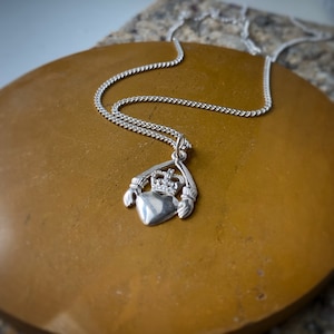 Claddagh Pendant in Solid Silver or Gold Vermeil - Comes with or without a chain ~ Hands, Heart, Crown Motif - traditional Irish symbol
