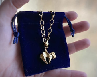 Large Aries Ram Pendant - Zodiac Astrology Horoscope Necklace, vintage style, custom length long chain or charm only