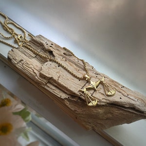 Gold Large Libra Scales Pendant on Custom Length Venetian Chain - Pendant Only available too - Zodiac Astrology Horoscope, vintage style